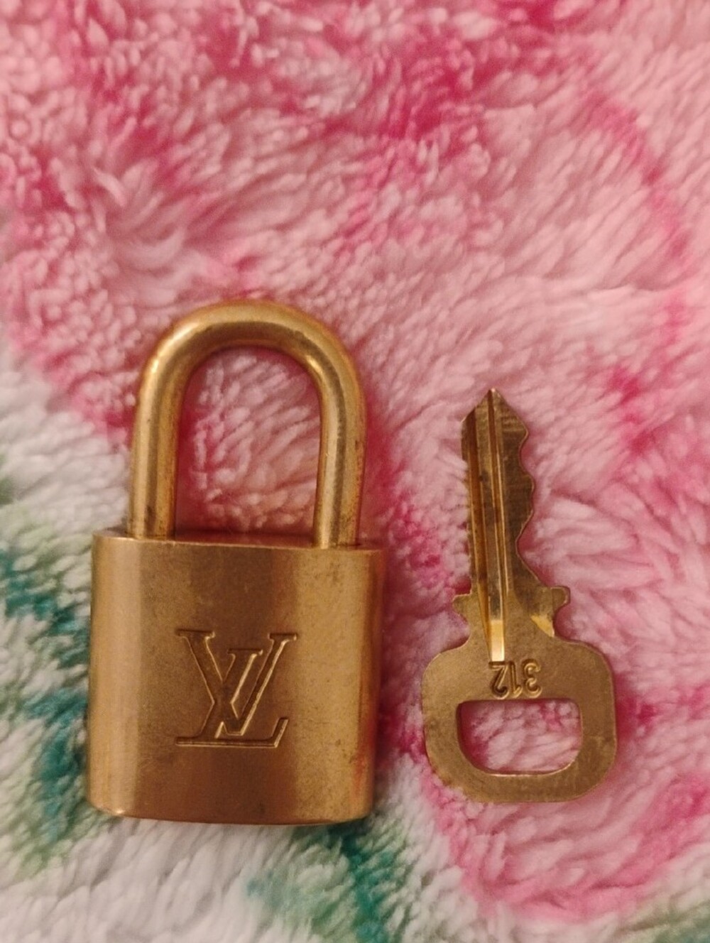 Louis Vuitton Gold Tone Padlock with Key - Branded LV Accent #312 - Picture 2 of 5